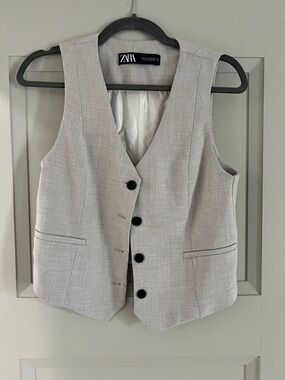 ZARA Men's Light Gray Textured Tailored Vest